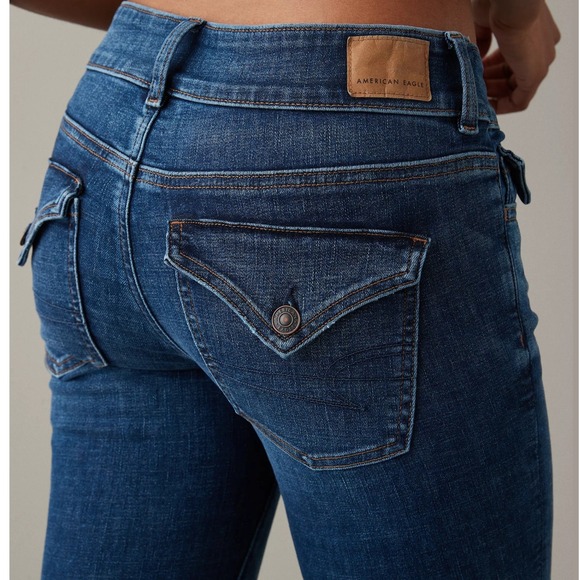 Y2K 00s 90s Low Rise Jeggings Dark Blue Skinny Jeans 16 Flap Pockets Flattering - Picture 12 of 12